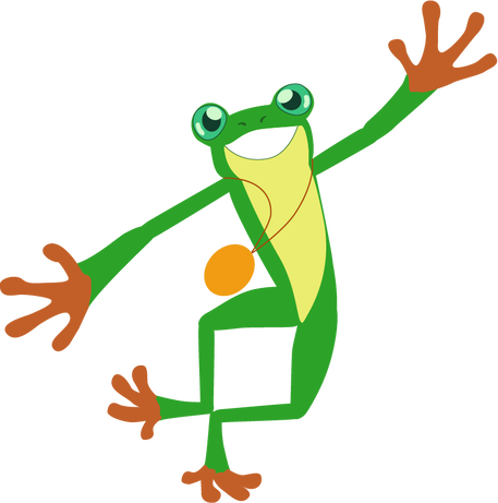 Frog wearing medallion dances.