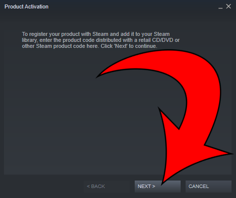 Arrow pointing to Next button