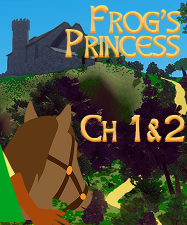 A poster saying Frog's Princess Chapters 1 and 2 features the side of an unidentified rider heading left towards a castle on a hill.