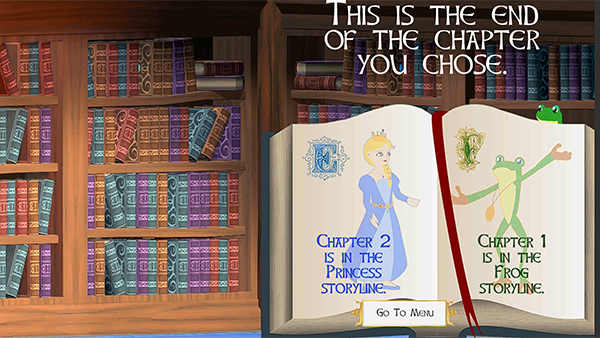 Library with sign saying: This is the end of the chapter you chose.