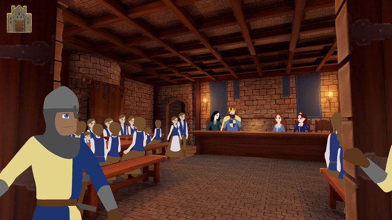 Picture facing into the Great Hall with diners on tables at the sides, facing away from the viewer.