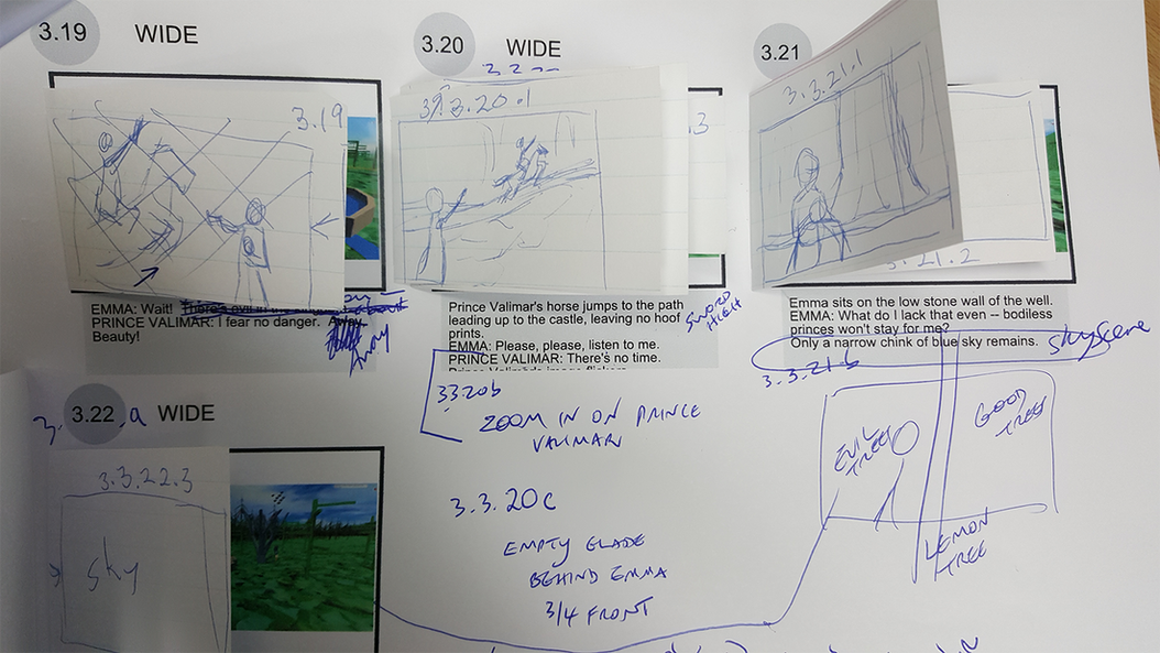 Example of a storyboard for the above scene