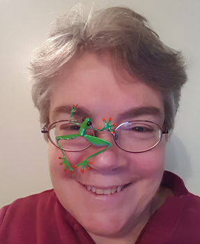 Kathy Smart with a cute frog on her face