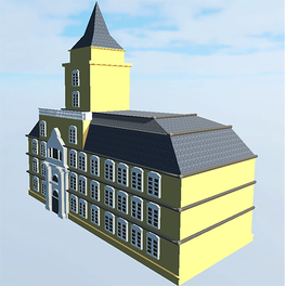 Counting by the lines of windows, Olden castle has 4 levels and a tower with 2 more levels and a spire.