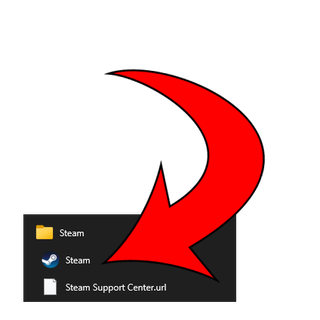 Arrow pointing to Steam icon inside Steam folder