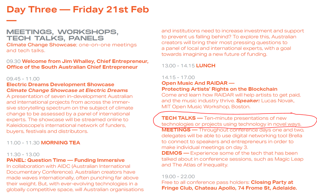 Day 3 of conference schedule showing Tech Talks