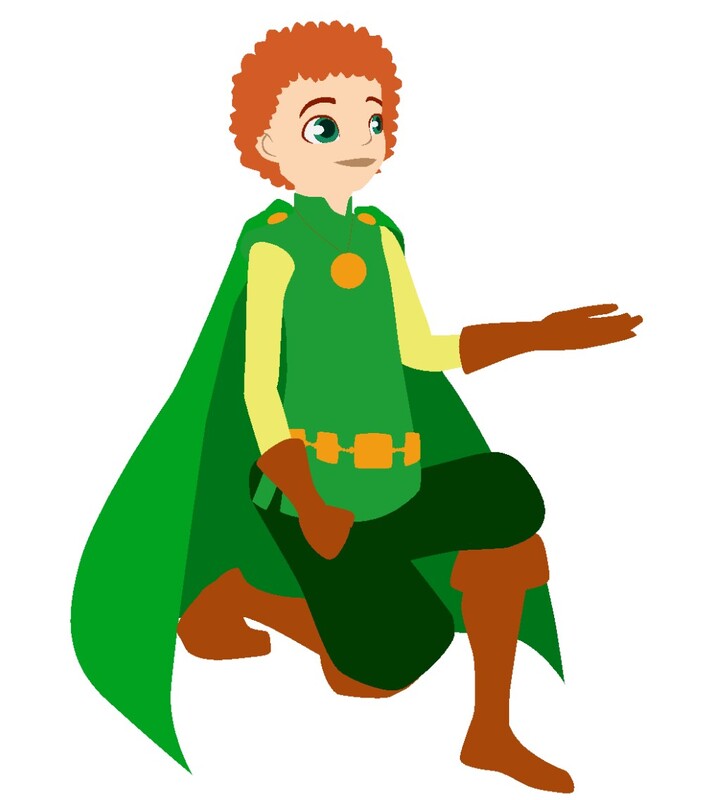 Prince Francis kneels with curly red hair, fair skin and green eyes.
