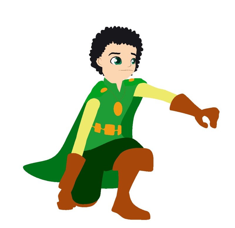 Prince Francis kneels with curly black hair, fair skin and green eyes.