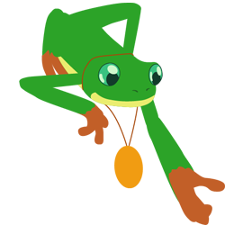 Frog wearing gold medallion reaches down to help.