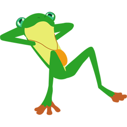 Frog wearing gold medallion lies back daydreaming.
