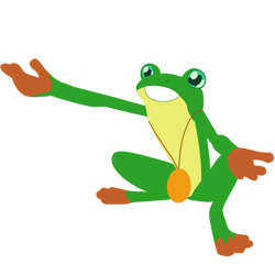 Frog wearing gold medallion reaches out his arms to convince.