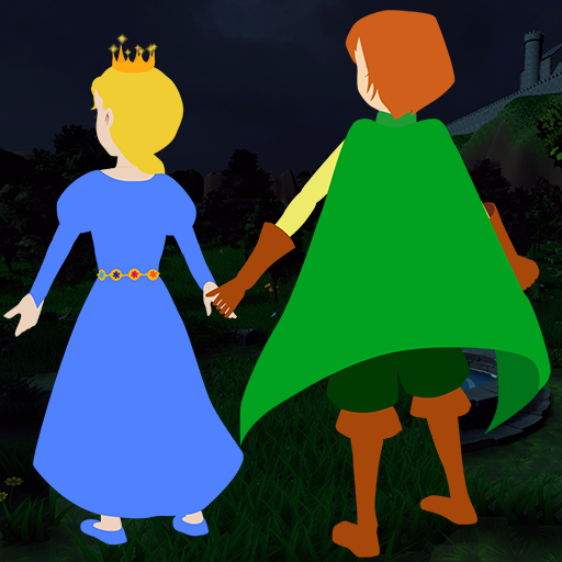 Frogs Princess logo is Emma and Francis holding hands and walking into the dark.  512x512.