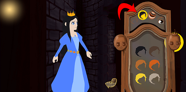 Mirror showing hair colour options for princess