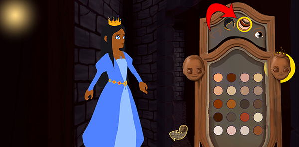 Mirror showing skin tone options for princess