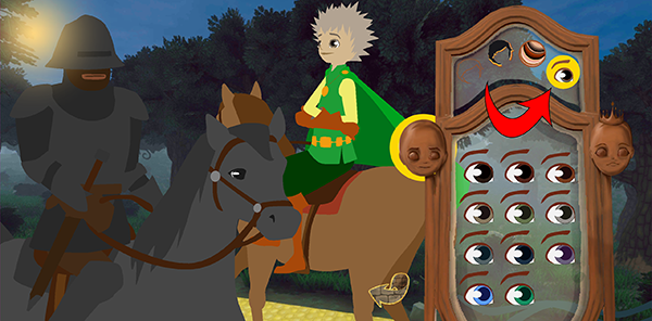 Mirror showing eye colour options for prince