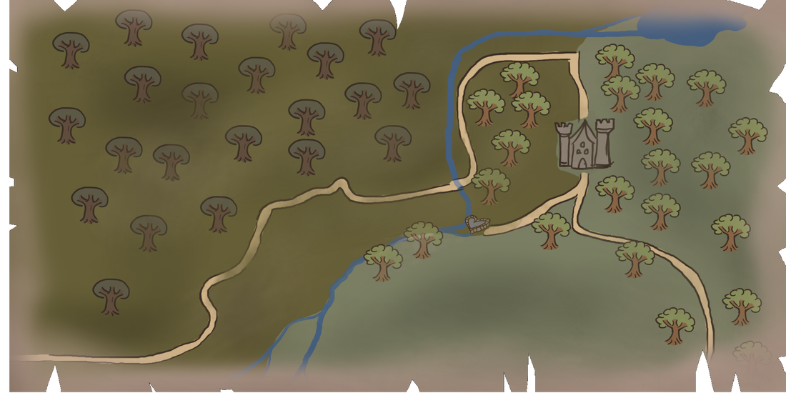 Map of the Kingdom of Kassel as drawn by Princess Ramona showing the bewitched dark trees