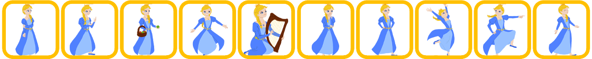 A row of 10 princesses in gold frames