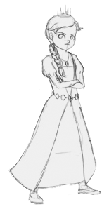 Pencil sketch of Princess Emma standing with arms crossed defiantly
