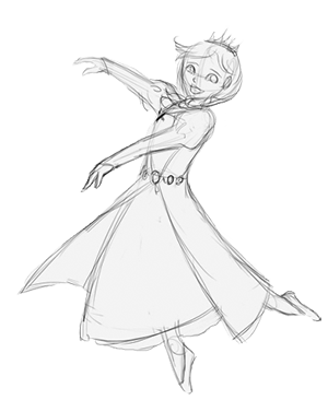 Sketch of Emma dancing, as shown on Fan Art page
