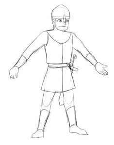 Pencil sketch of soldier with arms outstretched
