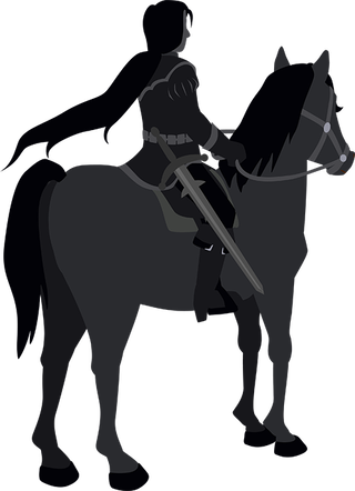 Prince Valimar sits on his horse facing away from the viewer, his cloak flying behind him.