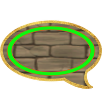 Speech bubble made of stone outlined in gilt, with green inside circle indicating this is for Frog or Prince Francis speech