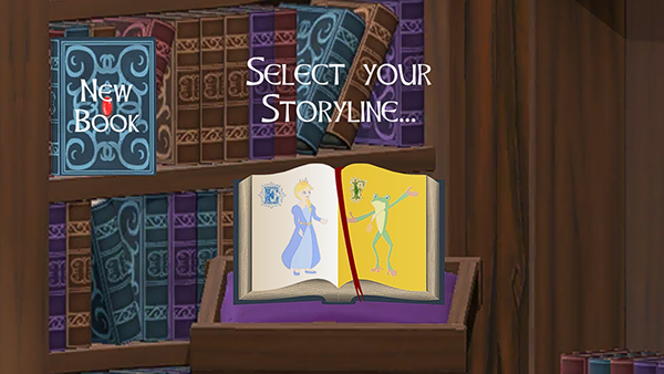 Open book showing Emma on one page and Frog on the other - Frog's page is highlighted in gold