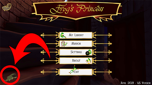 Overlaid over the turret stairs is the Main Menu.  An arrow points to a predator fish in the bottom left corner.
