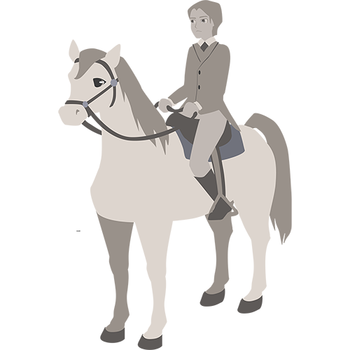 A prince coloured in ghostly greys rides a ghostly grey horse.  His jodphurs and riding jacket are very neat.